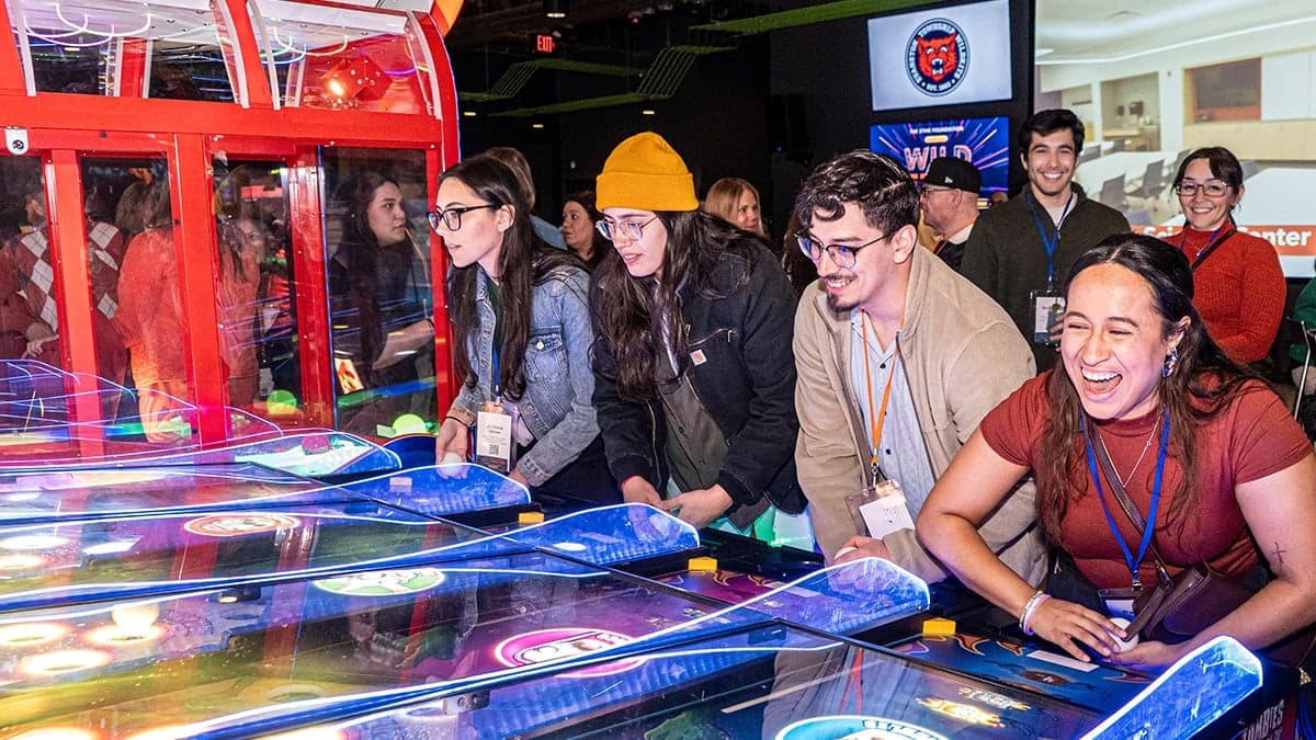 Corporate guests gathered for a private event at Ignite Arcade.