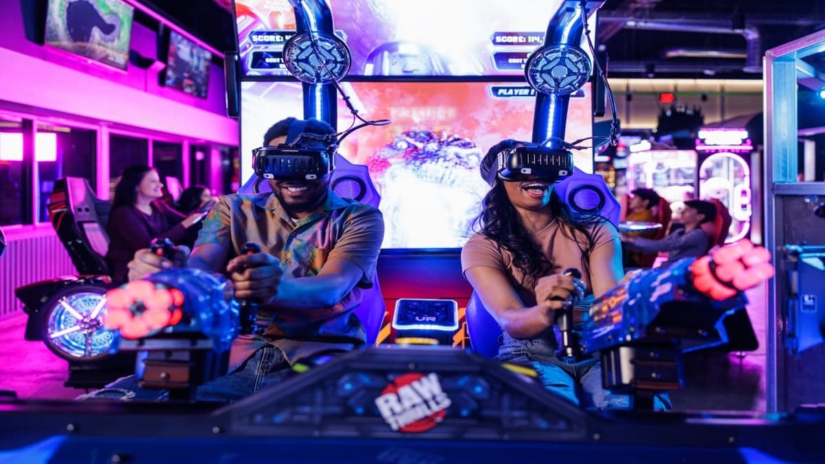 Racing simulator and VR stations at Ignite Arcade.